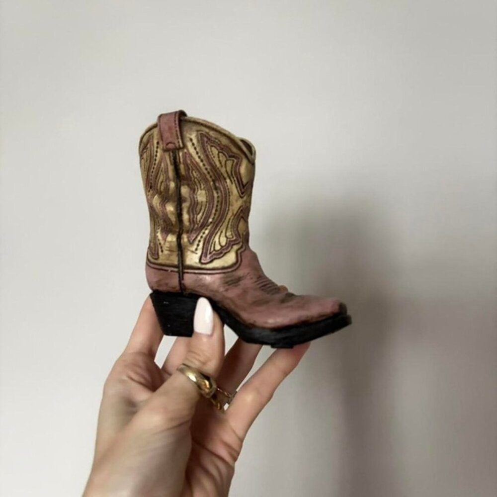 Rustic cowboy boot pen holder makeup brush organizer vessel vase